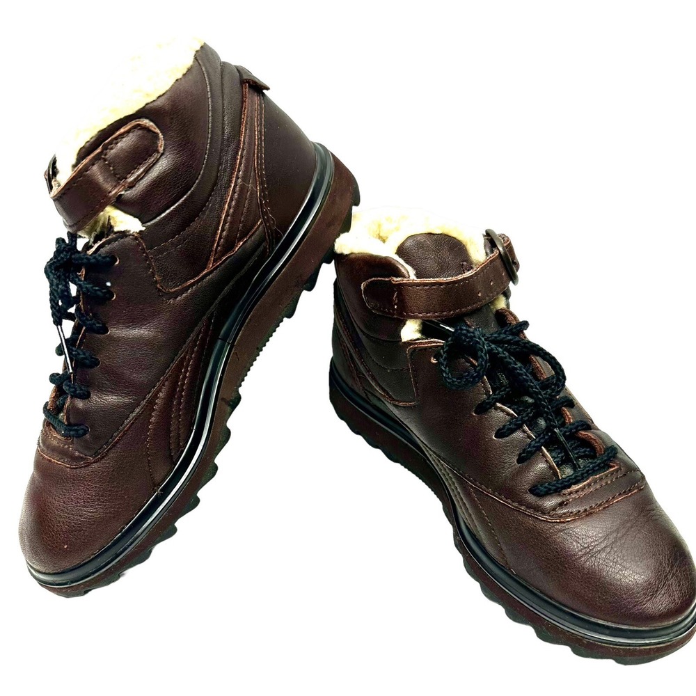 Vintage Reebok leather high tops Women's size 6 brown‎ leather Sherpa lining